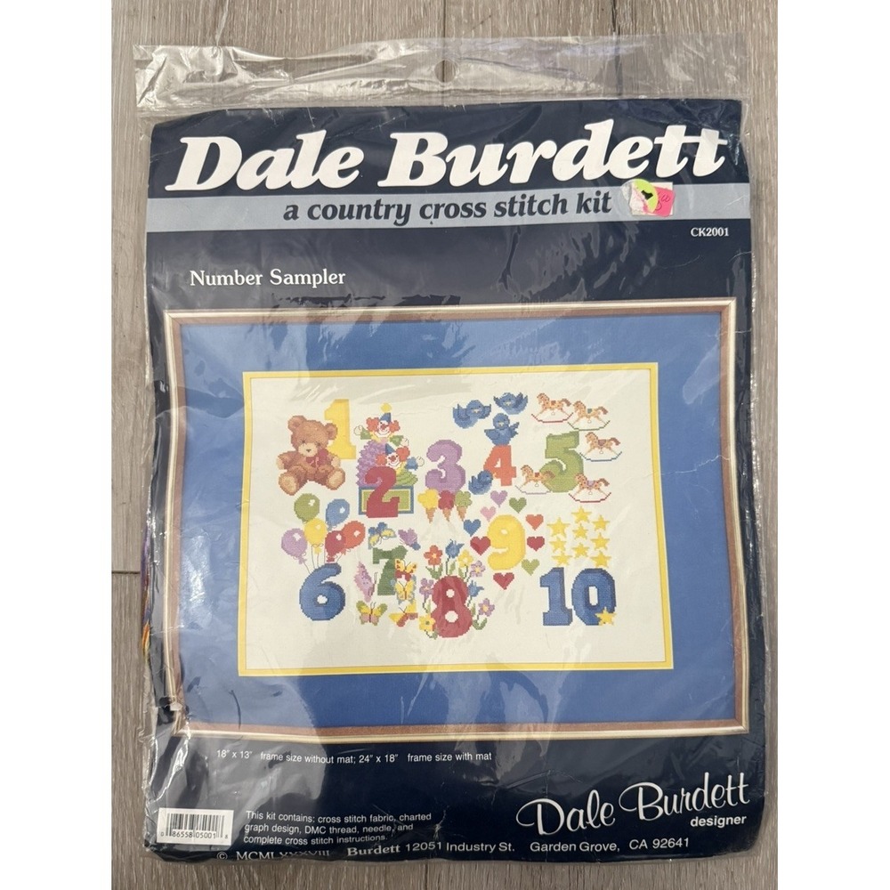 Dale Burdett country cross stitch Number Sampler Kit 2001 18 x 13"